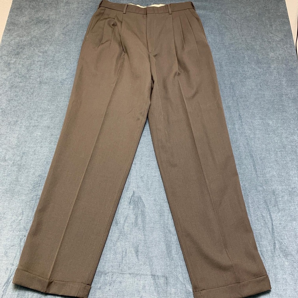 City Streets Dress Pants 34x35 Brown Pleated Front Cuffed Hem Career Formal